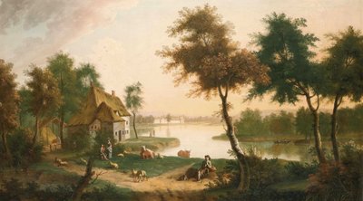 Weitläufige Flusslandschaft mit einem Viehtreiber von George Smith